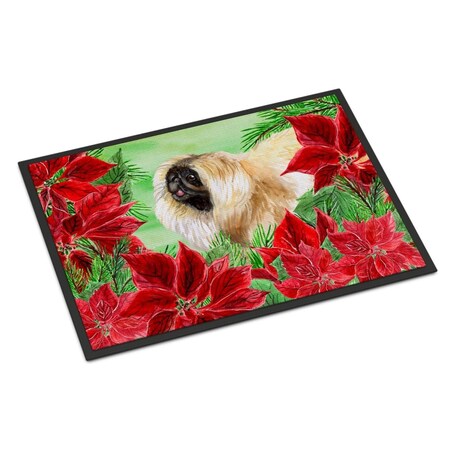 Carolines Treasures Pekingese Poinsettas Indoor or Outdoor Mat, 18 x 27 in. CK1329MAT